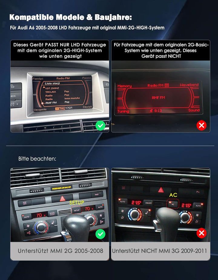 Erisin 8.9" Qualcomm 8-Kern 4GB+64GB Android 14 Autoradio mit Bildschirm GPS Navi für Audi A6 2005-2