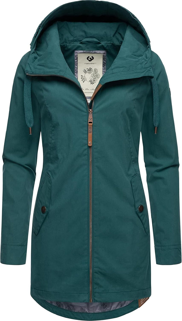Ragwear Damen Übergangsjacke leichte Jacke lang mit Kapuze Mondda XS-XXL XS Dark Green, XS Dark Gree