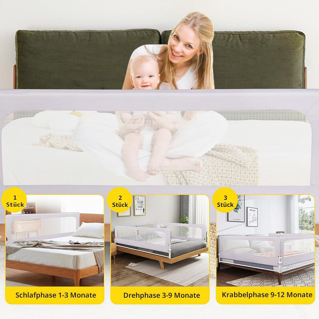 OHMG Bettgeländer,Sicherheitsgitter für Kinder,Sicherheitsgitter für Bett,höhenverstellbar,tragbar,B