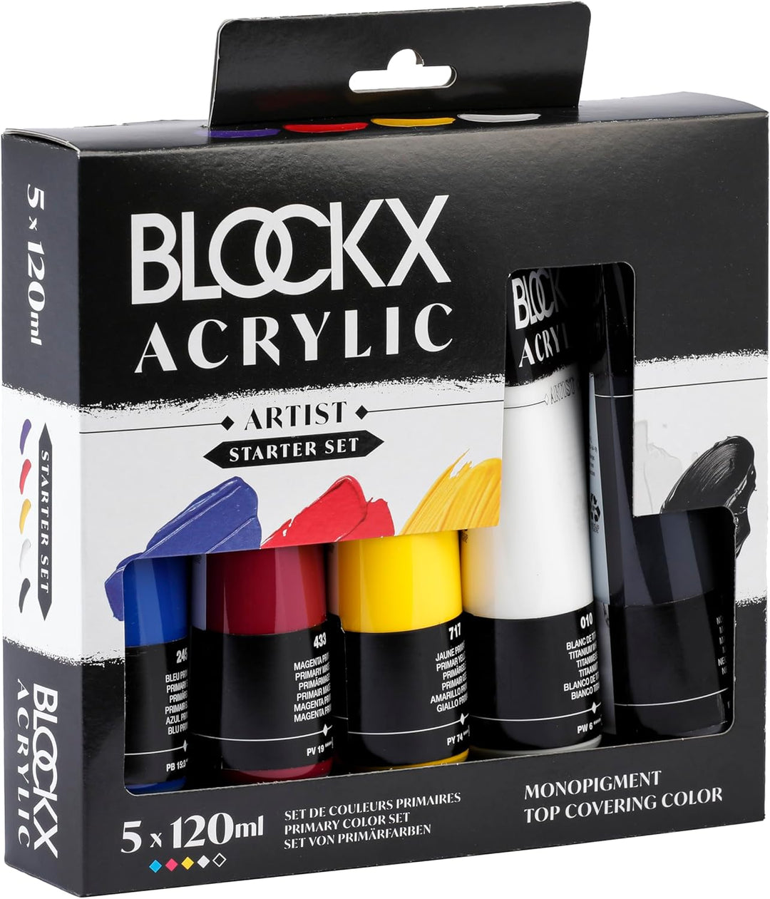 Blockx 65120BXC - Set mit 5x120ml Tuben, feine Acrylfarbe, Acrylic Artist, Primärfarben, dekend und