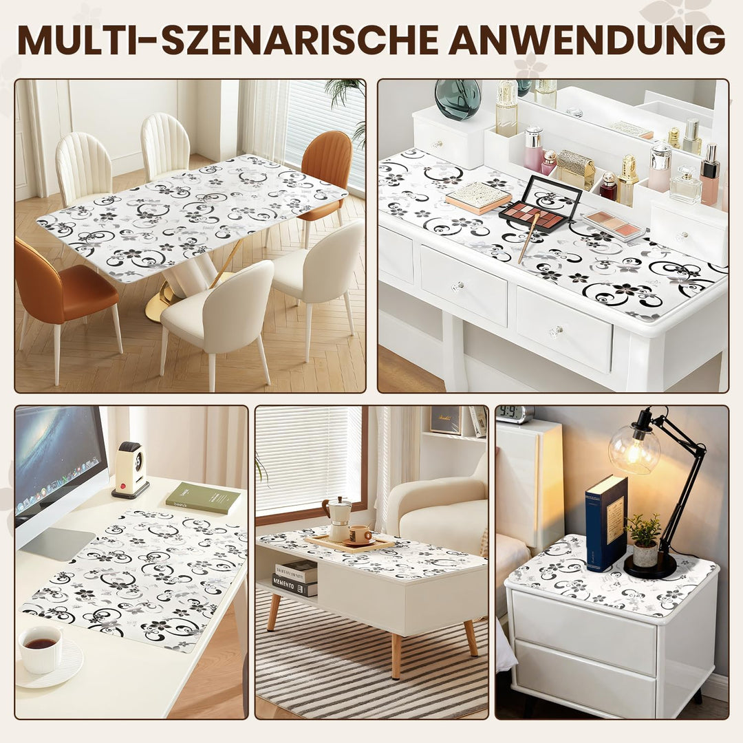 Tischfolie Transparent mit Blumenmuster 40 x 100 cm, 2mm Transparente Tischdecke Tischschutz, PVC Gl