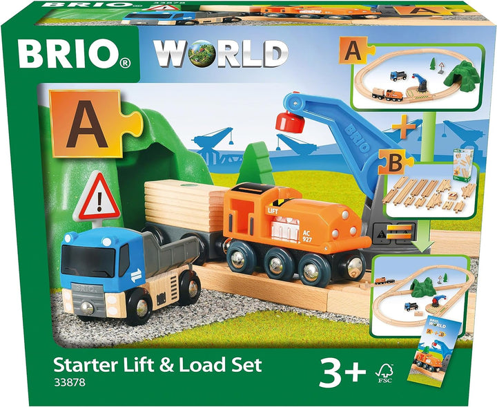BRIO World 33878 - Starterset Güterzug mit Kran - Der ideale Einstieg in die Holzeisenbahn Empfohlen