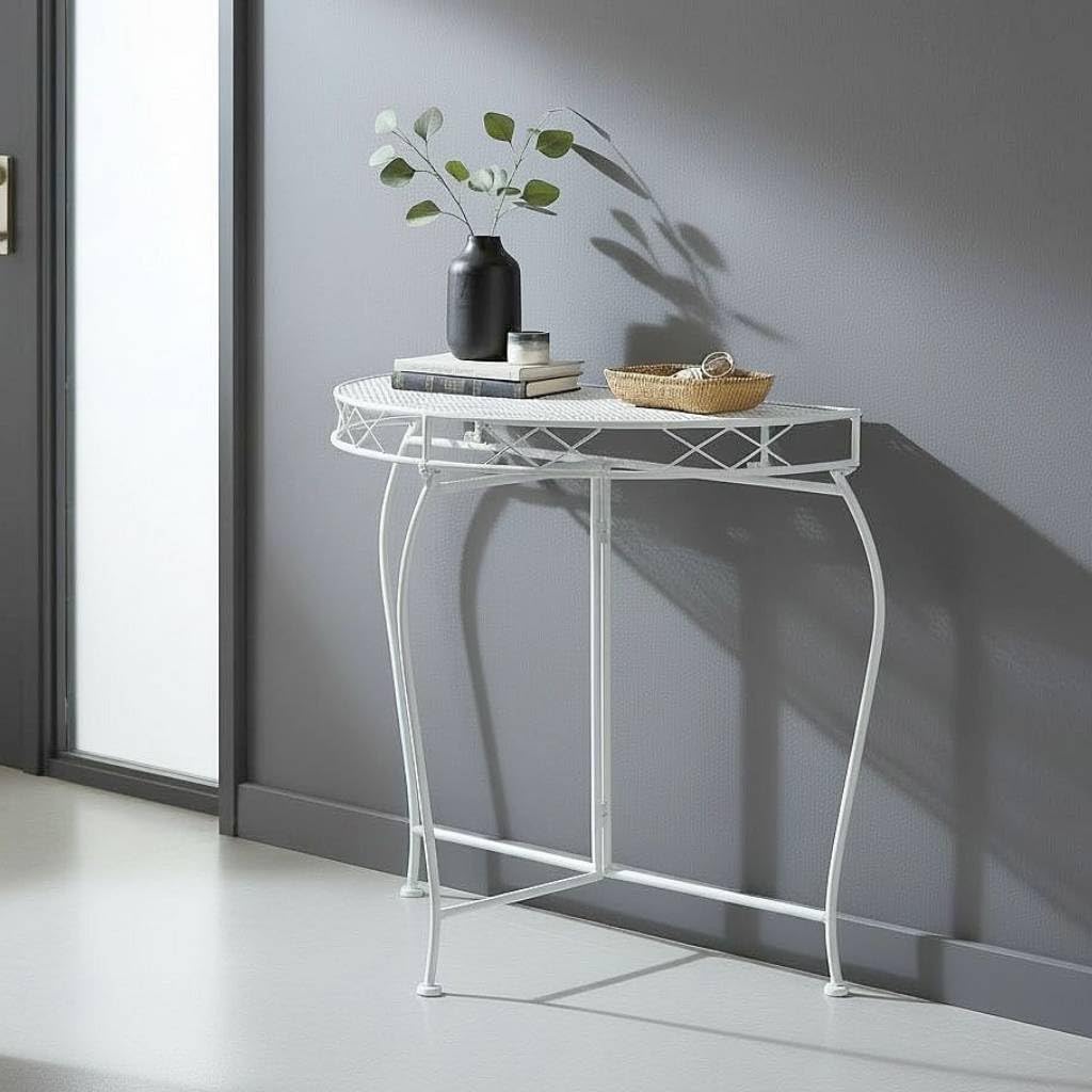 DanDiBo Konsolentisch Wandtisch Weiss 96313 Beistelltisch Metall 75 cm Gartentisch Halbtisch Tisch H