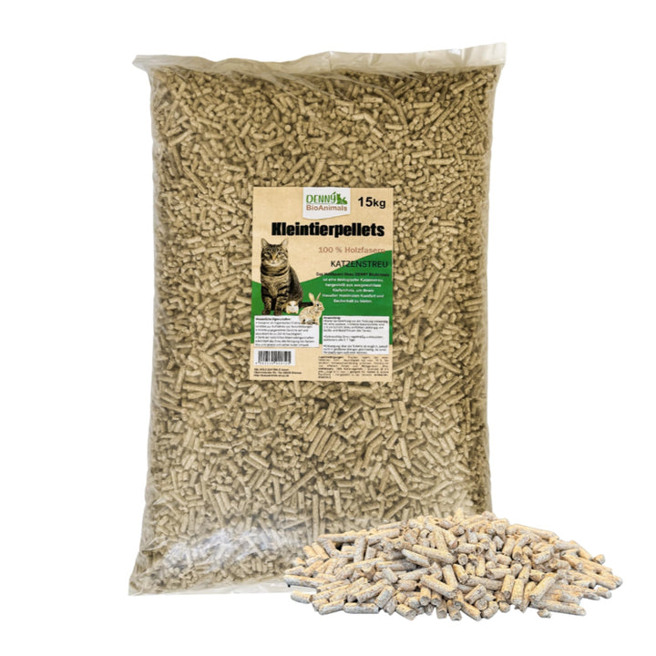 Kleintierstreu, Katzenstreu Holzpellets 15 kg (23 L) – 100% natürliche Einstreu für Katzen, Kaninche