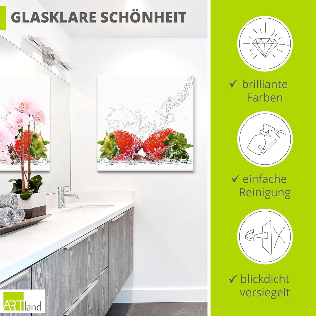 ARTland Glasbilder Wandbild Glas Bild einteilig 40x40 cm Quadratisch Früchte im Wasser Obst Erdbeere
