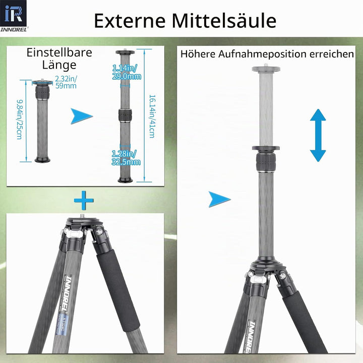 Karbonfaser-Stativ INNOREL KT324C ohne Kopf Professionelles tragbares kompaktes Reisestativ für Digi