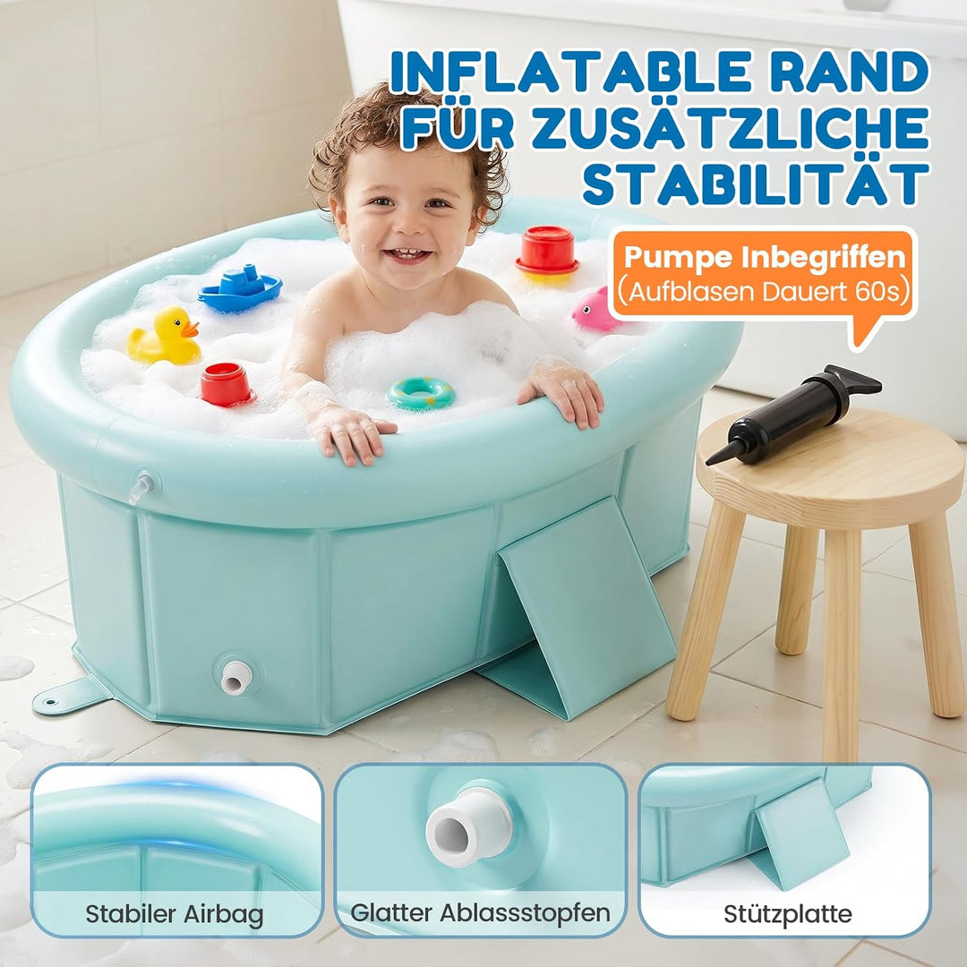 Orzbow Baby Badewanne, Faltbare Badewanne Kinder mit Aufblasbarem Oberrand, Tragbare Babybadewanne f