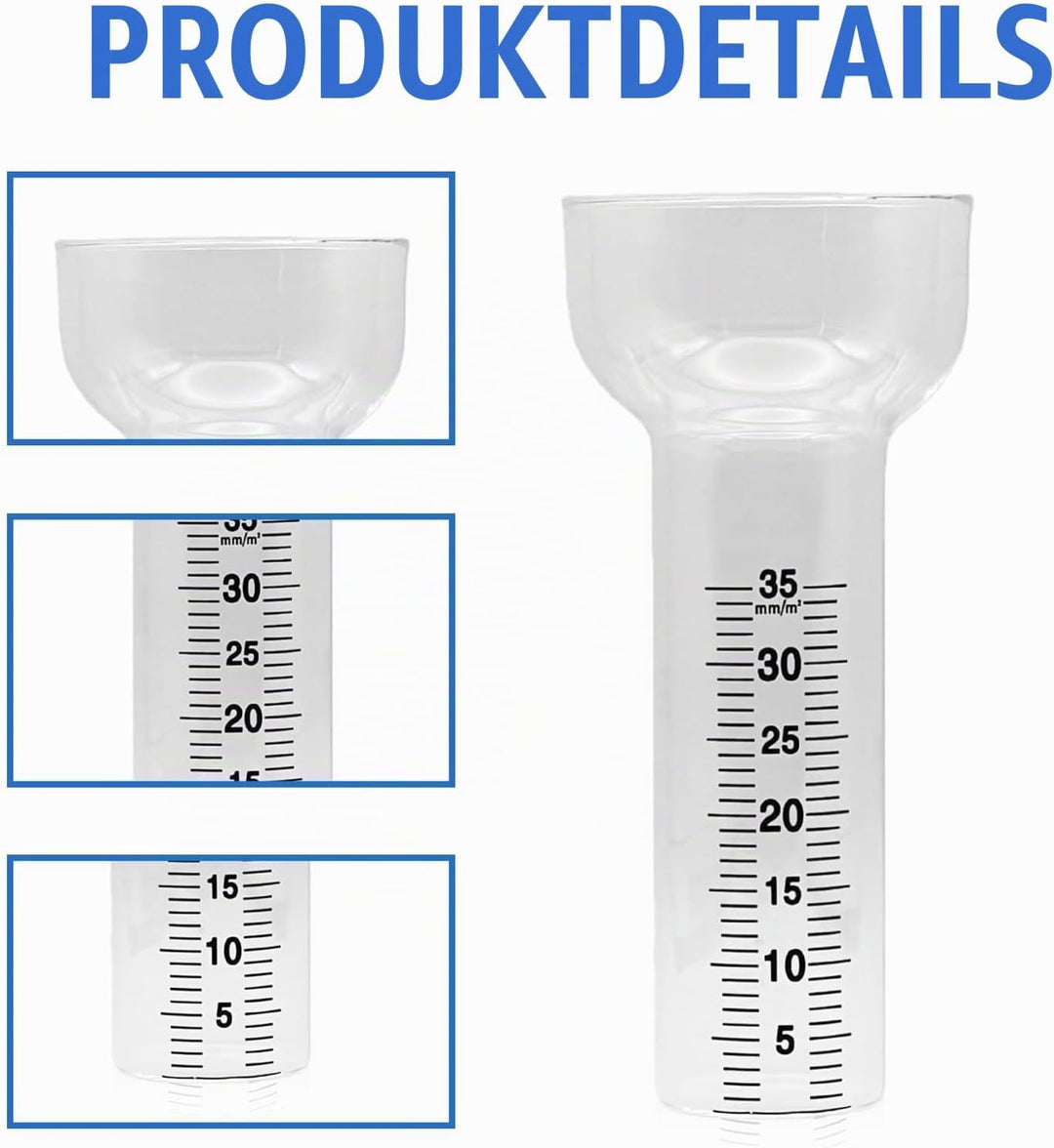 2 Stück Regenmesser Frostsicher, Regenmesser Ersatzglas für 1-35 mm Messungen mit Halterung, Regenme