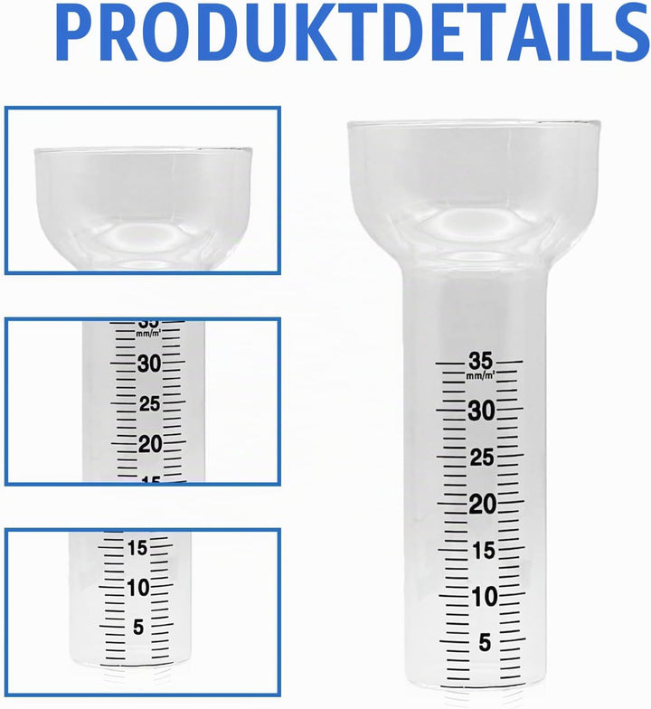 2 Stück Regenmesser Frostsicher, Regenmesser Ersatzglas für 1-35 mm Messungen mit Halterung, Regenme