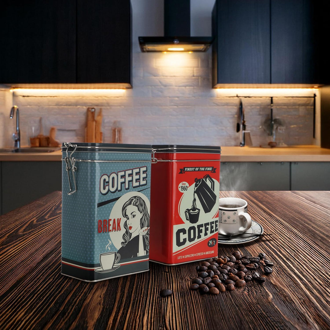 com-four® 4x Vorratsdose aus Metall - Kaffeedose mit verschliessbarem Deckel - Metallbehälter im Ret