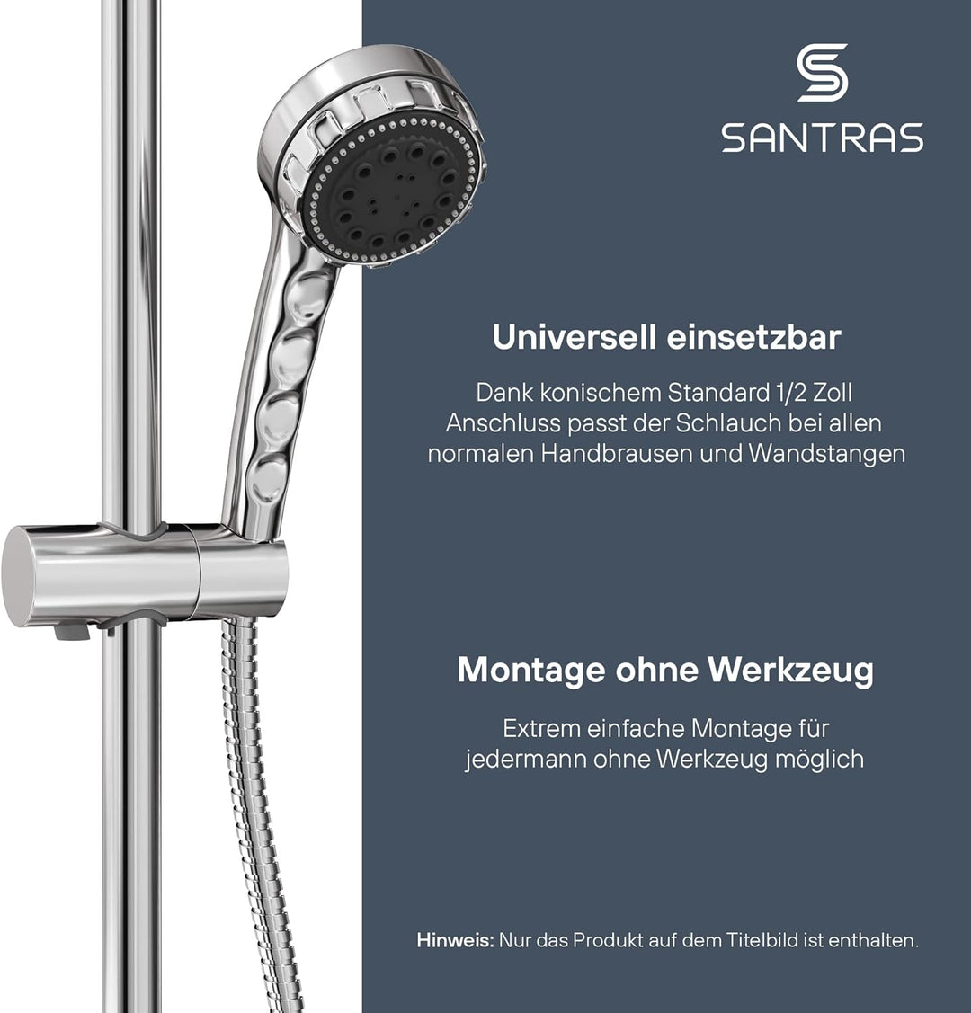 SANTRAS® Metall Duschschlauch DELUXE 0,50 m lang mit Wassersparer in Chrom– Besonders hochwertiger u