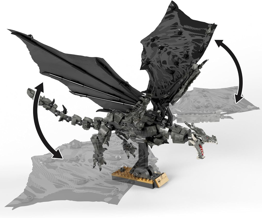 MEGA Skyrim Actionfigur Bauspielzeug, Alduin der Weltenfresser mit 619 Teilen, mit 1 Dragonborn-Figu