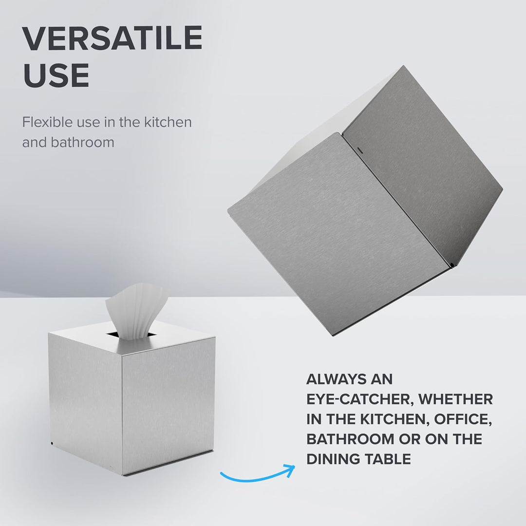 ovimar quadratische Kosmetiktücher Box Svitringen | Edelstahl | Silber | Perfekter Taschentuch-, Pap