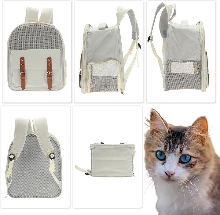 Haustierträger Rucksack Beige 1Stk Für Katzen Kleine Hunde | Oxford-Stoff, Netzstoff, 32X25X39Cm, Ma