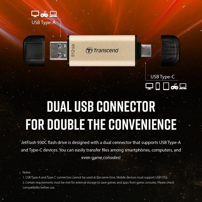 Transcend 256GB JetFlash 930C USB 3.2 Gen 1 Flash Drive TS256GJF930C, Rose Gold, 256GB