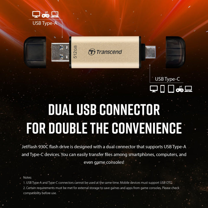 Transcend 512GB JetFlash 930C USB 3.2 Gen 1 Flash Drive TS512GJF930C, Rose Gold, 512GB