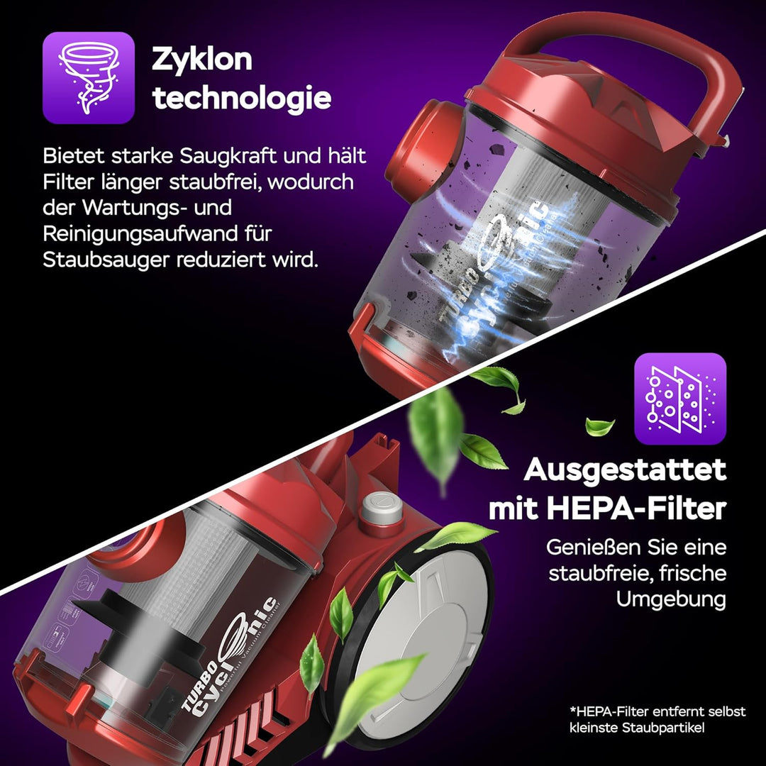 TurboTronic By Z-LINE Multi-Zyklon Staubsauger, 19 kPa Saugkraft (extrem), 900 Watt Hocheffizienzmot