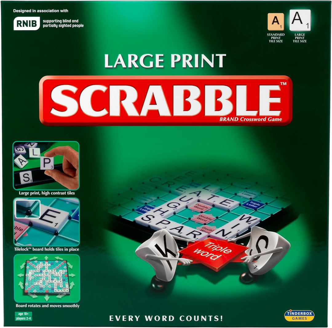 Ideal | Grosses Print Classic Scrabble: Extra grosses Brett mit klarem, grossgedrucktem Text und Buc