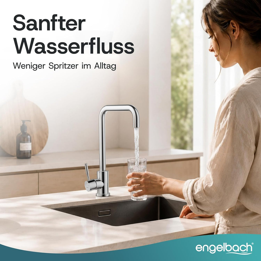 Engelbach® Wasserhahn Küche - 360° Schwenkbare Küchenarmatur aus 304 Edelstahl - inklusive tropffrei