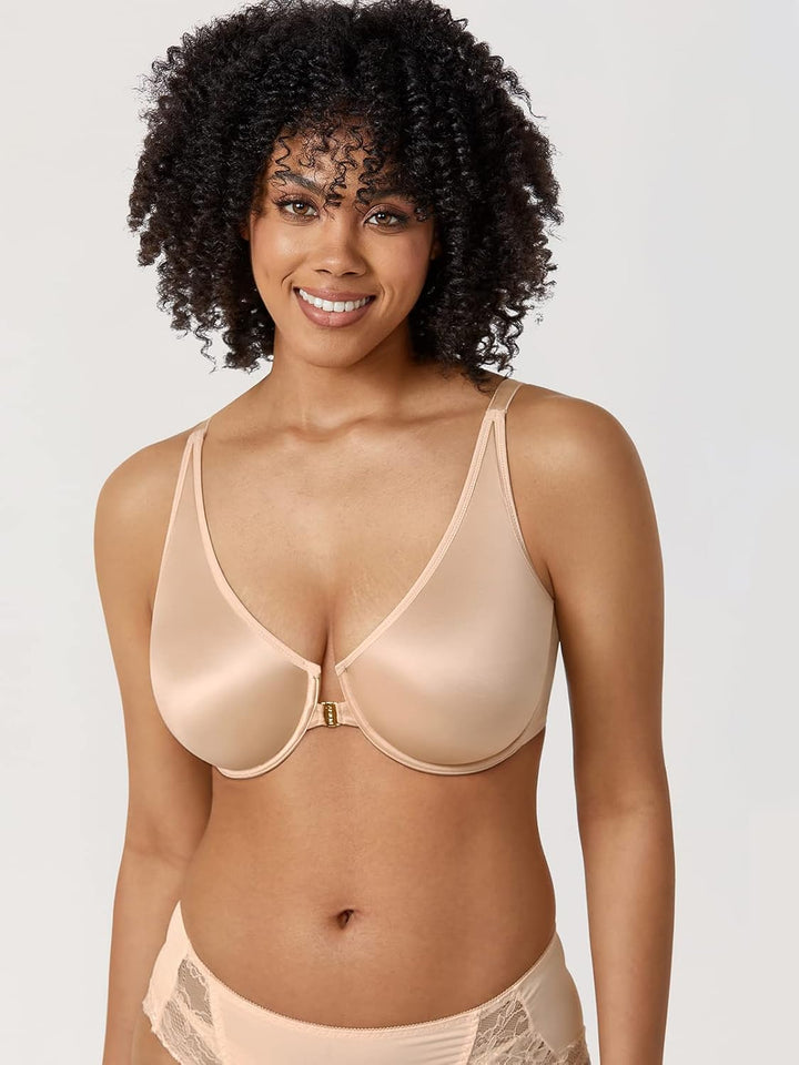 AISILIN Damen BH Vorderverschluss Nahtlos Ungefütterter Bügel Grosse Grössen 90E Beige, 90E Beige