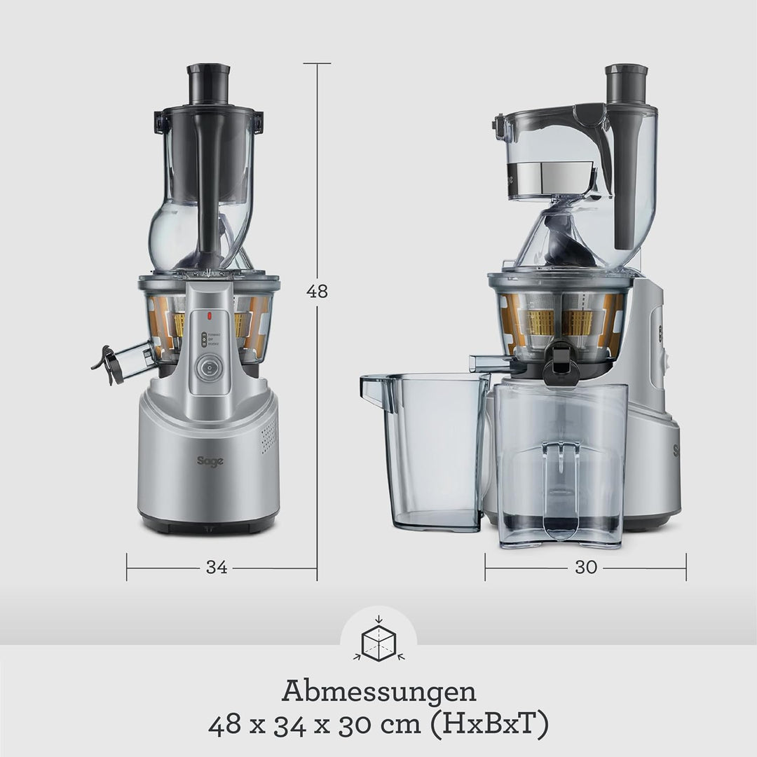 Sage Appliances Big Squeeze Saftpresse, gebürsteter Edelstahl, SJS700SIL Slow Juicer mit 1,2l Saftkr