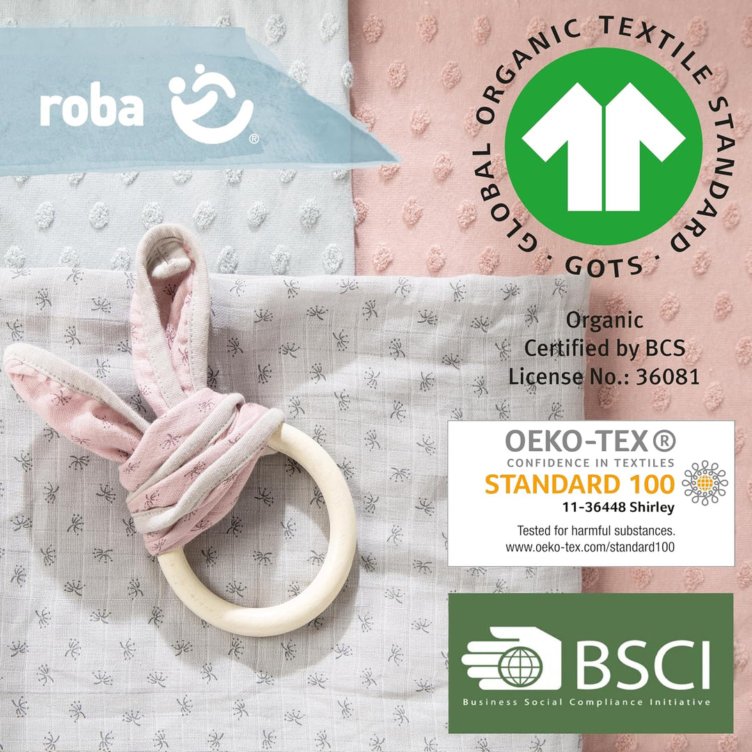 roba Babydecke Lil Planet 80 x 80 cm - für Mädchen &amp; Jungen - Bio Baumwolle - Terry Dots Punkte Moti