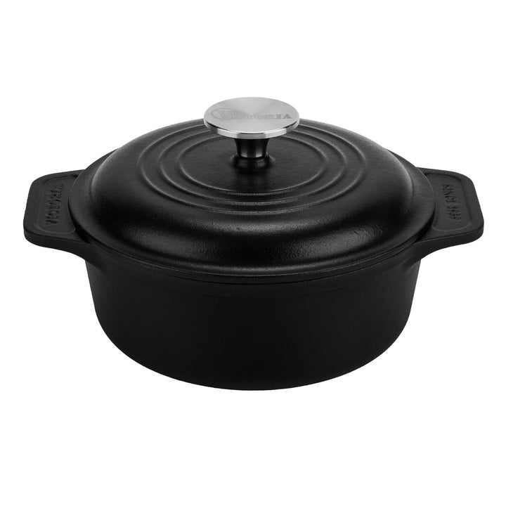 Victoria Dutch Oven Gusseisen Emailliert, Induktion 20cm, Topf Brot Backen 1,9 L, PTFE und PFOA Frei