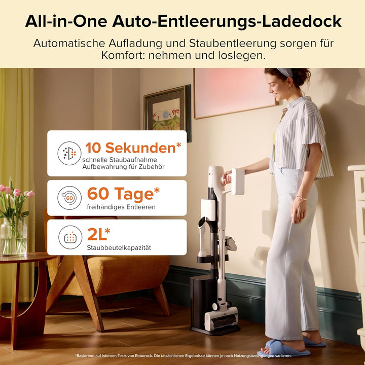 roborock H60 Hub Kabelloser Staubsauger mit 2L Auto-Empty Station, Ladestation, 60 Min. Abnehmbarer