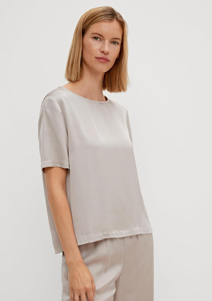 Comma Damen Blusenshirt aus Satin Bluse 34 8026_helles Beige, 34 8026_helles Beige