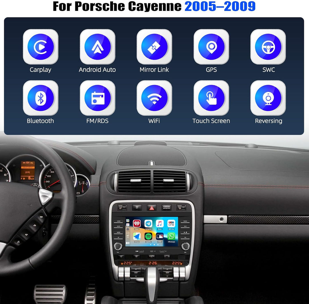 CAMECHO 2+64G 7 Zoll Android 13 Navi Autoradio für Porsche Cayenne 2005–2009, HD Bluetooth Radio mit