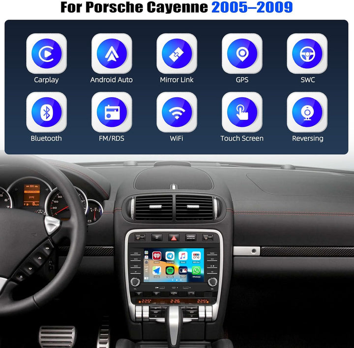 CAMECHO 2+64G 7 Zoll Android 13 Navi Autoradio für Porsche Cayenne 2005–2009, HD Bluetooth Radio mit