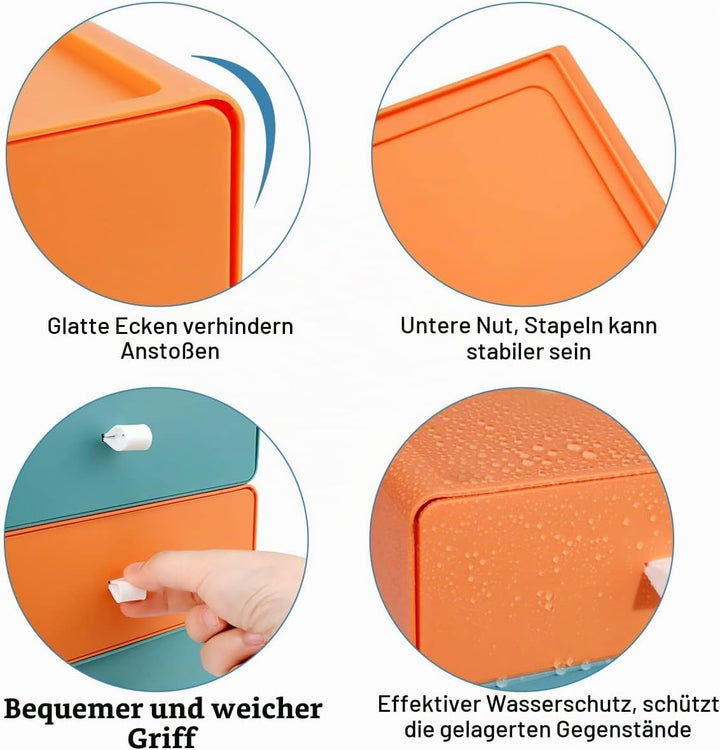 4PCS Stapelbare Schubladenboxen, Aufbewahrungsbox mit Schubladen, Kosmetik Organizer Schubladenbox,