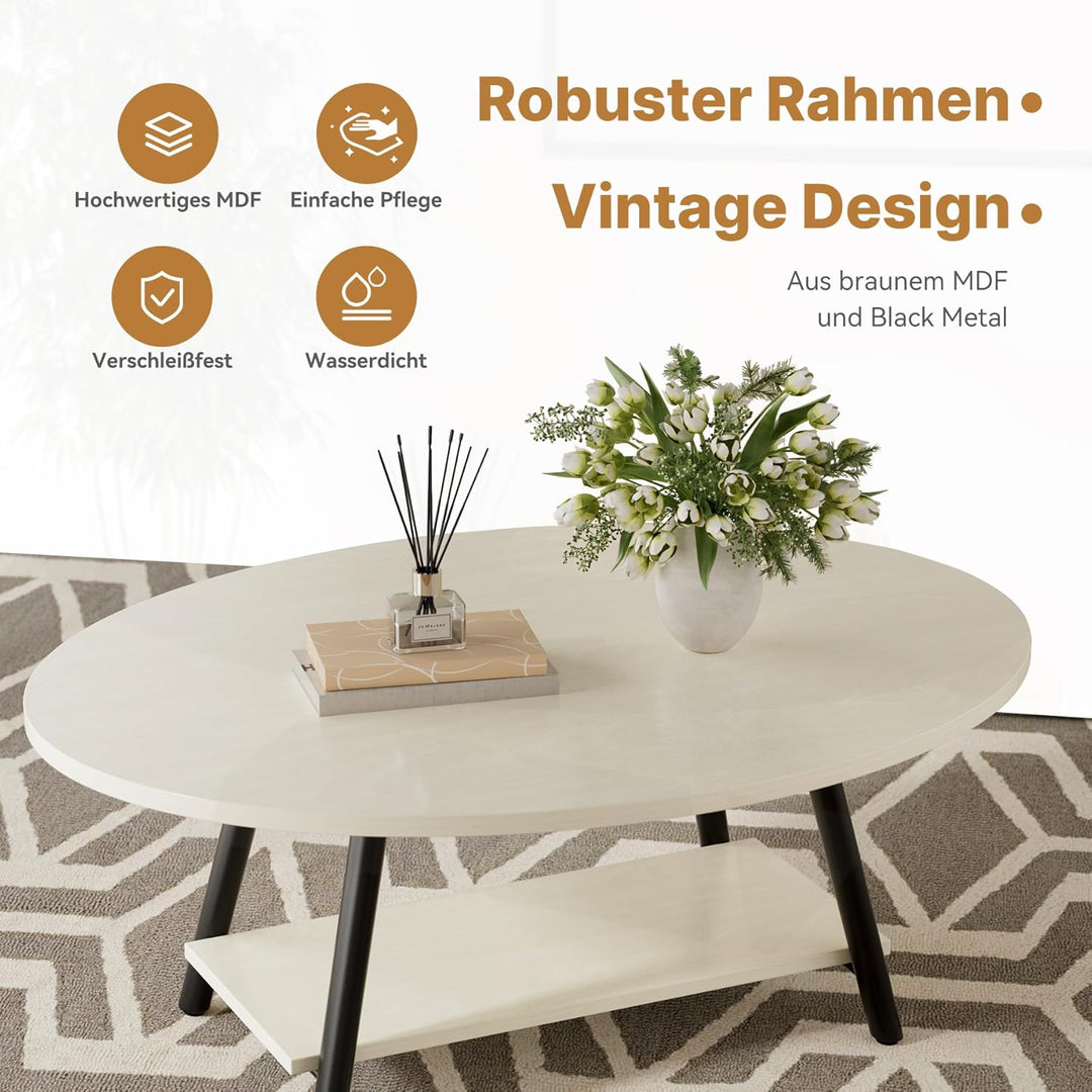 Runde Beistelltisch 2-Tier Couchtisch Tisch mit Stauraum Moderner Massivholztisch Metallrahmen für W