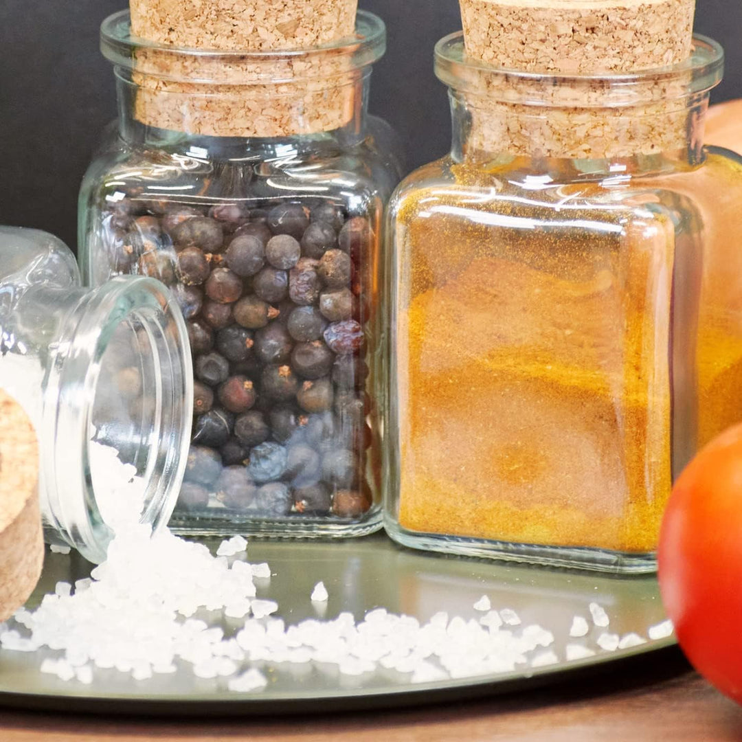 gouveo 12er Set Gewürzgläser 150 ml eckig mit Korken - Kleine Korkengläser mit Korkverschluss - Leer