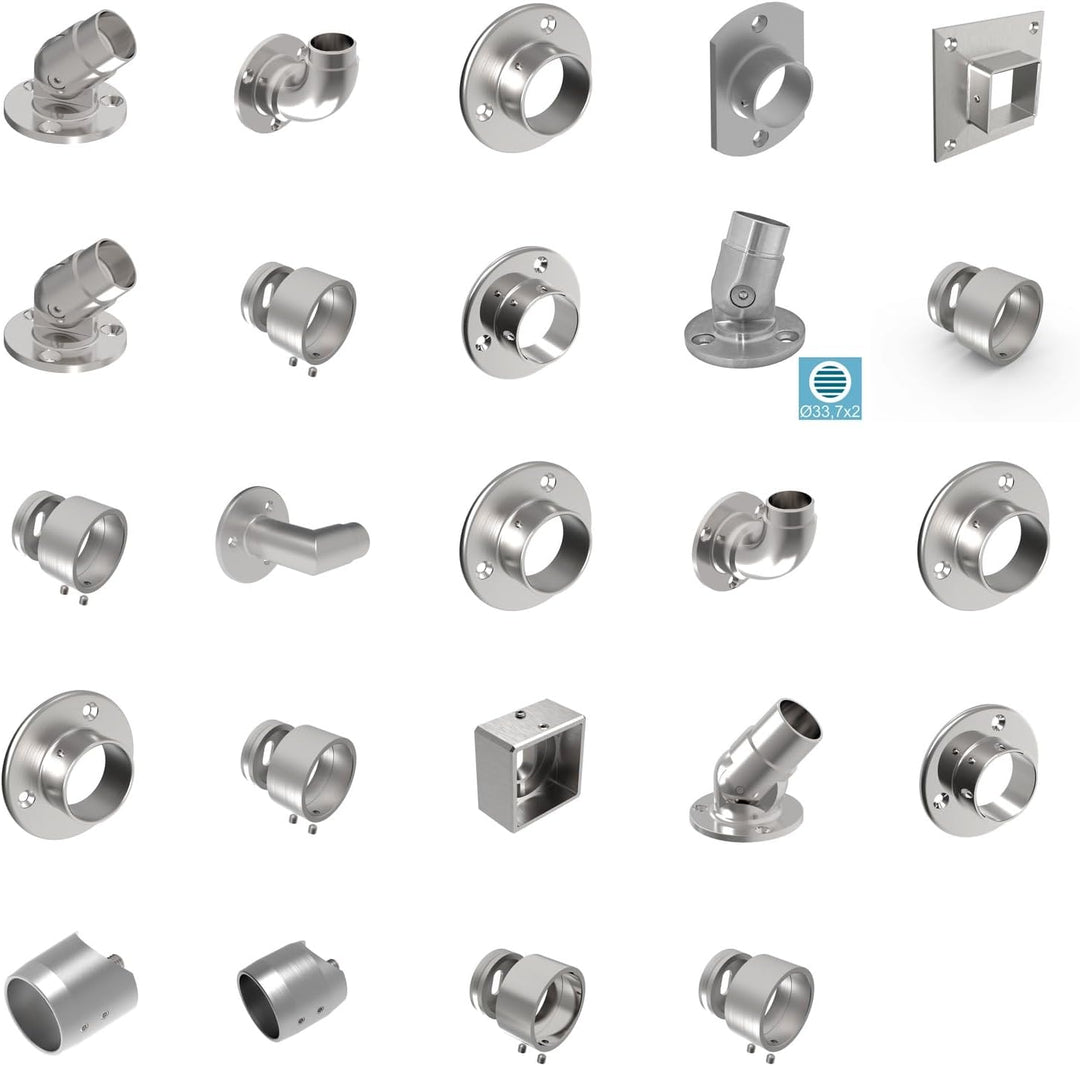 Wandflansch Edelstahl Rohr 42,4x2,0 mm mit Gelenk 0-70 Grad Edelstahlrohr Steckfitting Wand Wandhalt