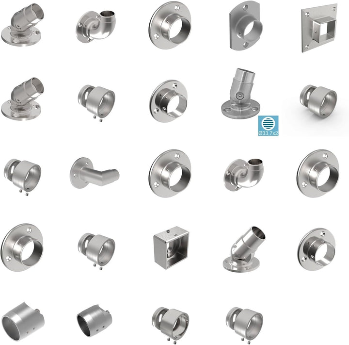 Wandflansch Edelstahl Rohr 42,4x2,0 mm mit Gelenk 0-70 Grad Edelstahlrohr Steckfitting Wand Wandhalt