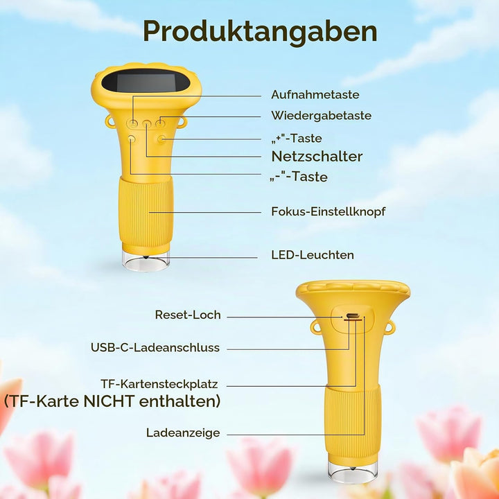 Mikroskop für Kinder, 1000X tragbares Taschenmikroskop, 2,0" IPS-Bildschirm USB Microscope LED Light