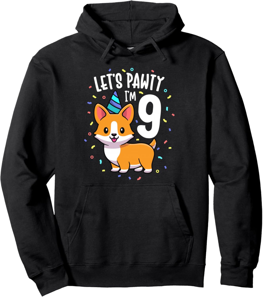 9 Years Old Corgi Dog Lover 9th Birthday Party Outfit Kid Pullover Hoodie