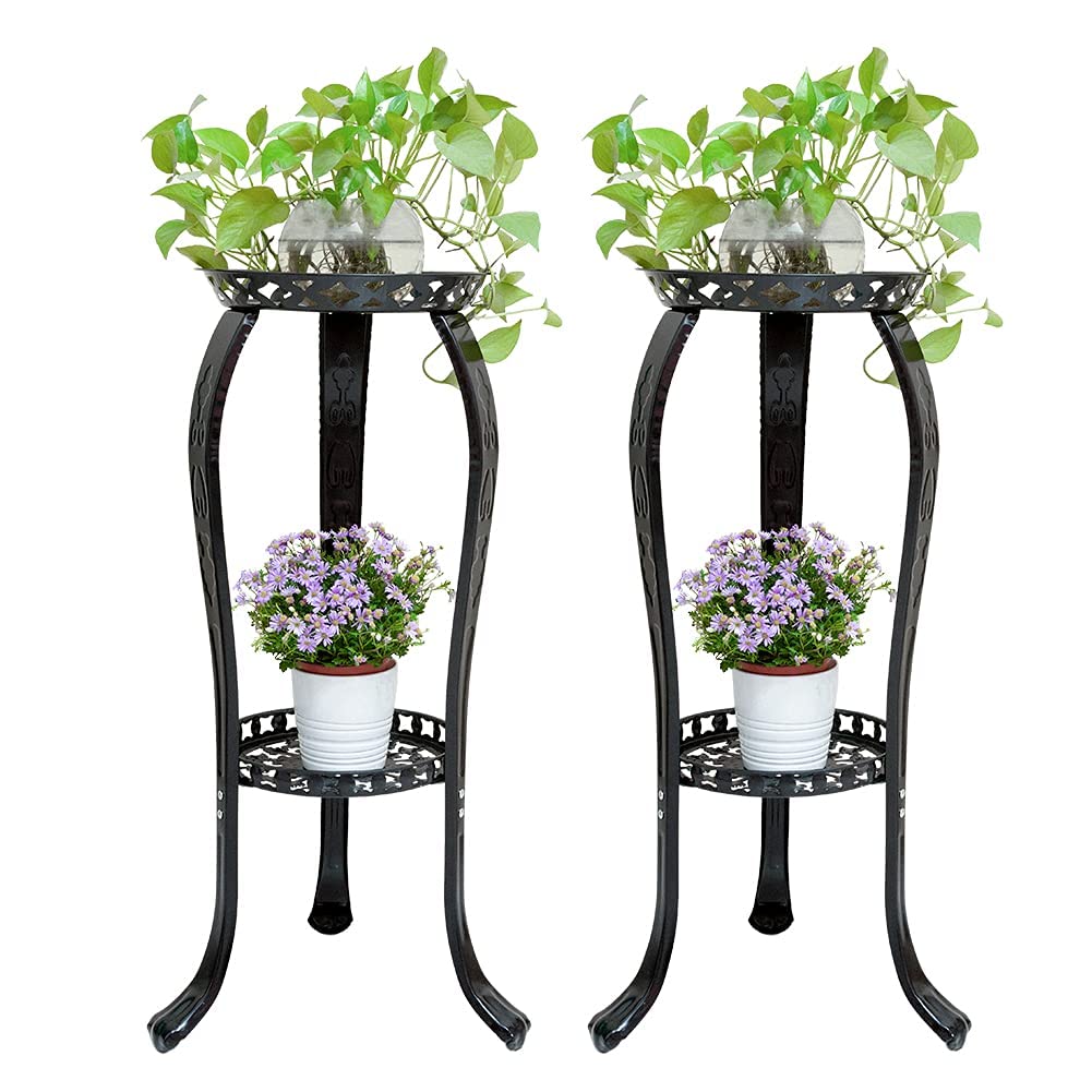 Cre Cra Pflanzenständer,2 Ebenen,für drinnen und draussen,Blumentopfhalter,Metall Blumenständer schw