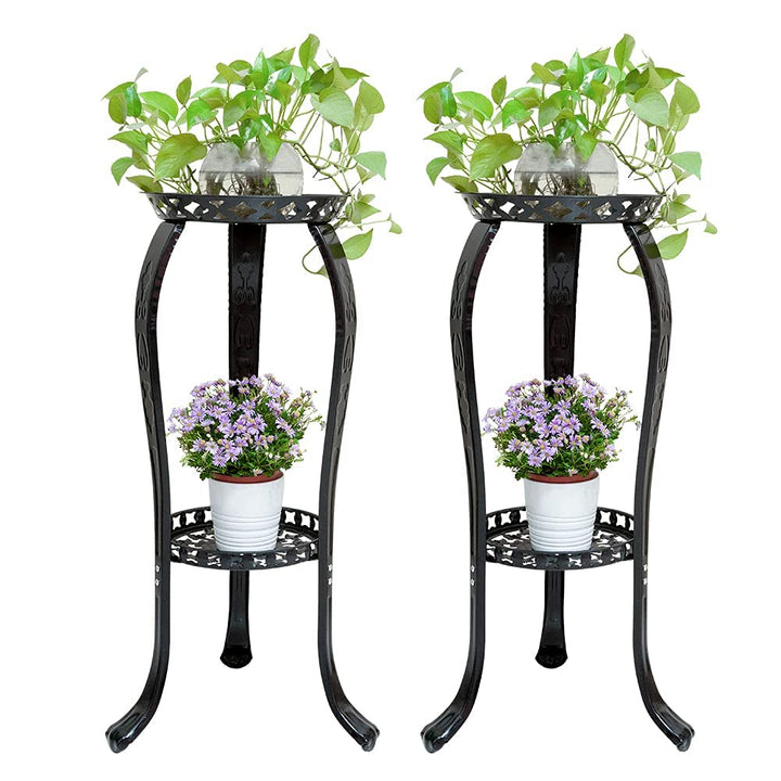 Cre Cra Pflanzenständer,2 Ebenen,für drinnen und draussen,Blumentopfhalter,Metall Blumenständer schw