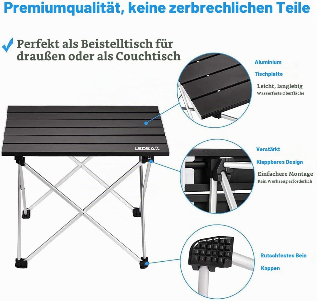 Ledeak Tragbar Klapptisch, Aluminium Campingtisch Ultra Leichte mit Tasche, Leicht zu tragen, klappb