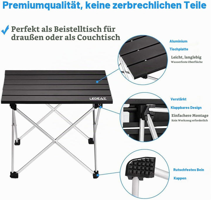 Ledeak Tragbar Klapptisch, Aluminium Campingtisch Ultra Leichte mit Tasche, Leicht zu tragen, klappb
