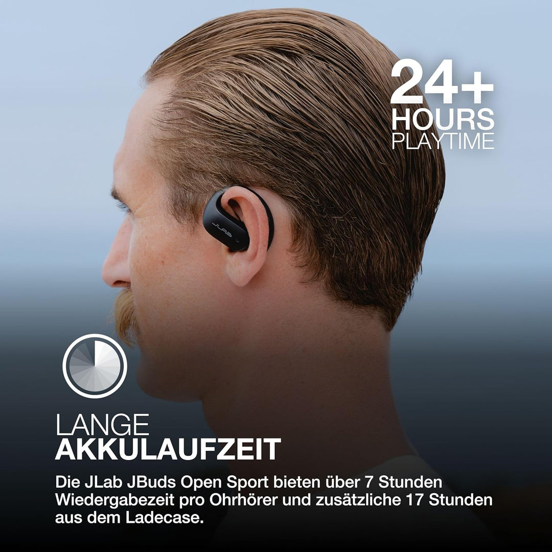 JLab JBuds Open Sport Kopfhörer – Kabellose Open-Ear Sportkopfhörer mit Ohrbügeln, 26 Std. Laufzeit,