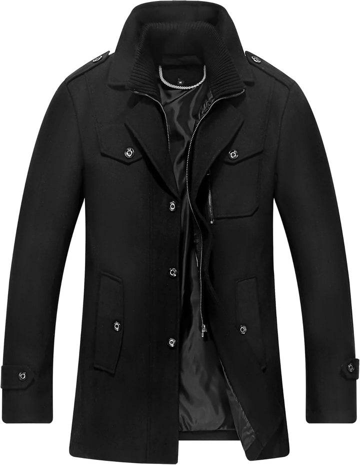 Luckyone Herren Wintermantel Wolle Kurzmantel Herren Wollmantel mit Stehkragen Peacoat Winterjacke f