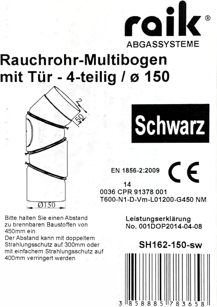 raik SH162-150-sw Raik Rauchrohrbogen/Ofenrohr 150mm - Multibogen