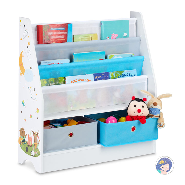 Relaxdays Kinderregal Tiermotiv, 2 Boxen, 3 Fächer, Spielzeug Aufbewahrung, Kinder Bücherregal HBT 7
