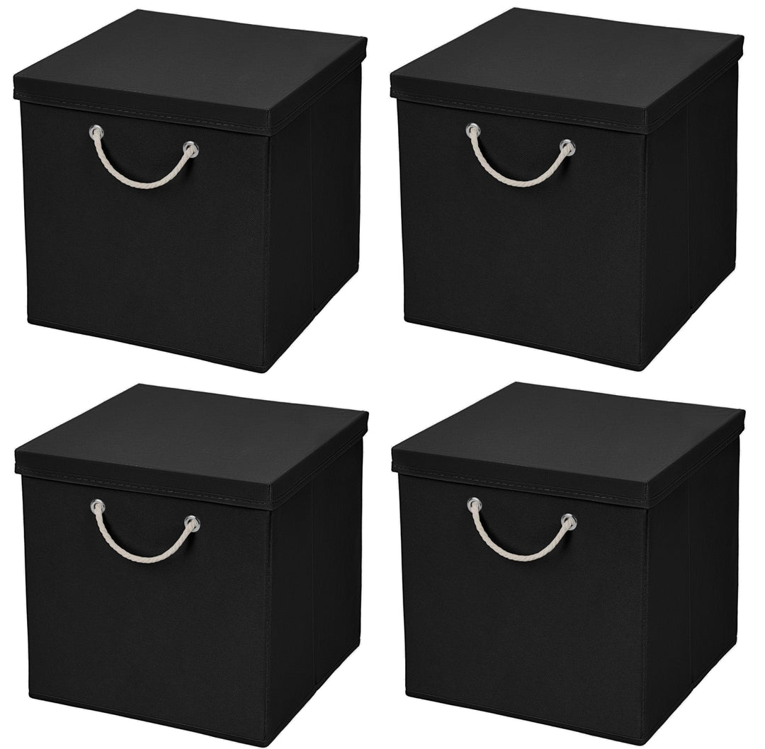 Stick&amp;Shine 4x Aufbewahrungs Korb Schwarz Faltbox 30 x 30 x 30 cm Regalkorb faltbar mit Kordel und m