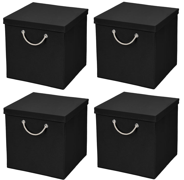 Stick&amp;Shine 4x Aufbewahrungs Korb Schwarz Faltbox 30 x 30 x 30 cm Regalkorb faltbar mit Kordel und m