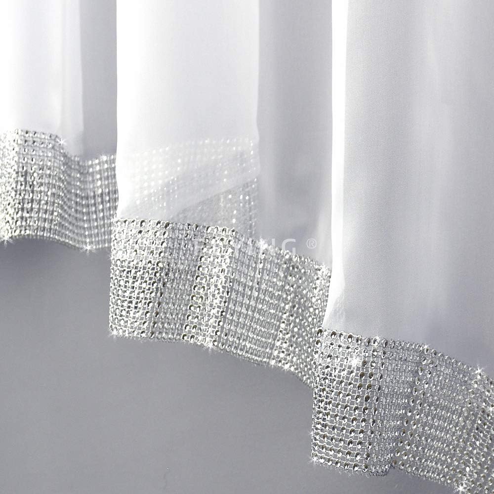 TOP Fertig-Gardine aus Voile NEU Top Design Set Gardinen mit Kräuselband Gardine küche Weiss kurz Sc