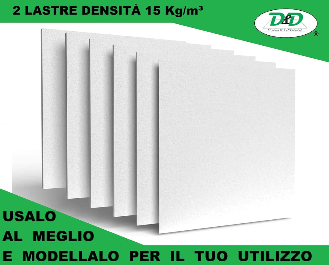 D. & D. Polystyrol 100 cm x 100 cm, Mehrzweck-Platten Dichte 15 kg/m³, EPS 80 (2 Platten H 5 cm) 2 L